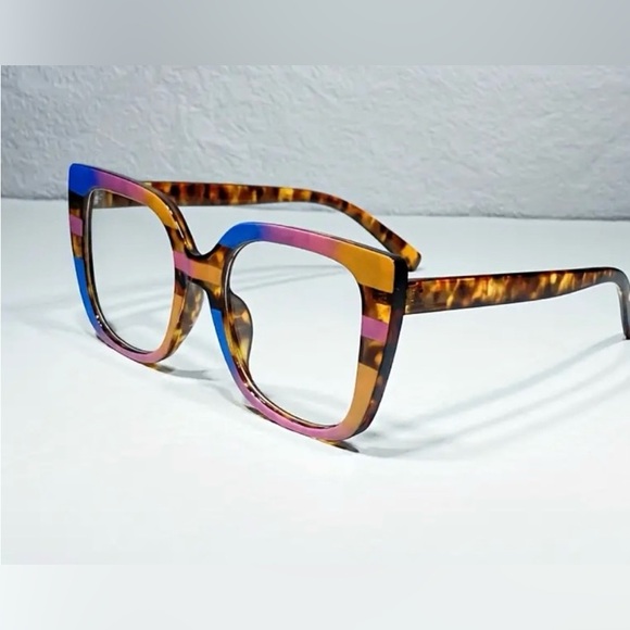 NEW ANTI BLUE LIGHT BLOCKING EYEGLASSES LEOPARD COLOR-BLOCK PHONE EYESTRAIN - Picture 2 of 3